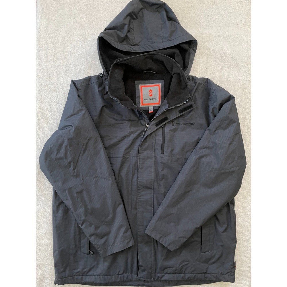 Free Country Mens XXL Jacket Gray Fleece Lined Hooded Ripstop Parka Outerwear